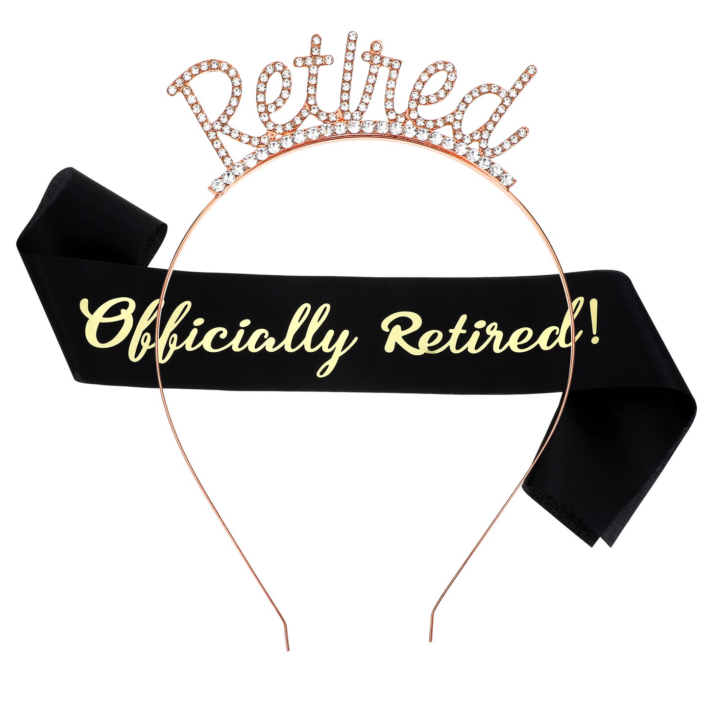 Oruola Retirement Tiara and Sash Set for Women, Gold Retirement Tiara, Officially Retired Sash, Sparkling Headband for Retirement Parties Decorations, Special Event
