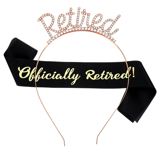 Oruola Retirement Tiara and Sash Set for Women, Gold Retirement Tiara, Officially Retired Sash, Sparkling Headband for Retirement Parties Decorations, Special Event