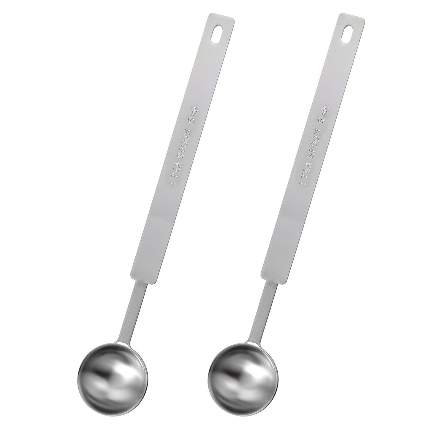 Oruola 2pcs Table Spoons Measure,1 TSP/5 mL Long Handle Measuring Spoons, 7In Stainless Steel Teaspoons Measuring Spoon for Accurate Measure Liquid Dry Ingredients Ground Coffee, Cooking & Baking
