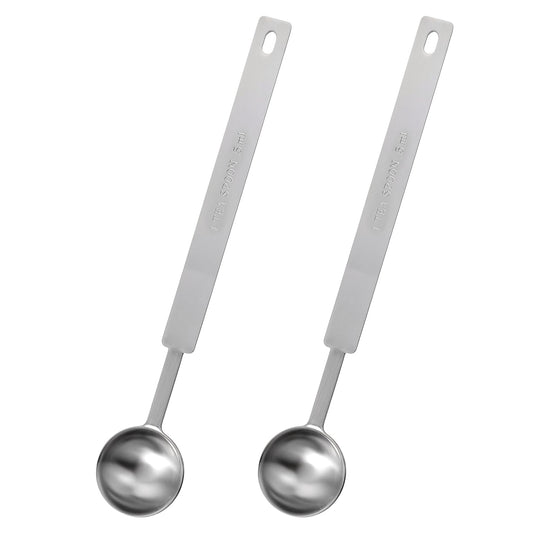 Oruola 2pcs Table Spoons Measure,1 TSP/5 mL Long Handle Measuring Spoons, 7In Stainless Steel Teaspoons Measuring Spoon for Accurate Measure Liquid Dry Ingredients Ground Coffee, Cooking & Baking