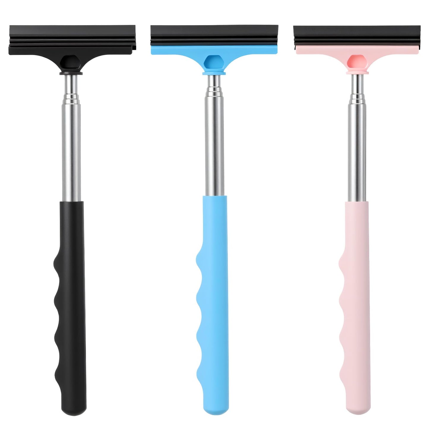 Guduling 3 Pcs Car Mirror Squeegee,Retractable Side Mirror Squeegee, Portable Car Rearview Mirrors Wiper,Side Mirrors Squeegees for Cars Universal Cars Accessories(Blue, Black, Pink)