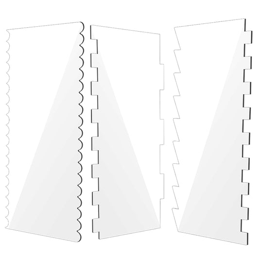 Oruola 3pcs Cake Scraper,9.4In Cake Smoother for Icing,Large Clear Acrylic Cake Scraper Tool,Double Sided Patterned Edge Cake Scraper Smoother,Cake Decorating Supplies for Beginners and Pros