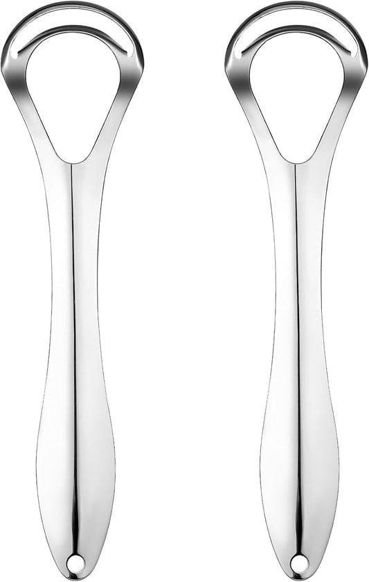 2 Pcs Stainless Steel Tongue Scraper for Adults, Metal Tongue Scraper for Adults, Dual Scraping Design Tongue Scrubber, Mouth Scraper for Deep Clean, Bad Breath Gone and Help Improve Oral Hygiene