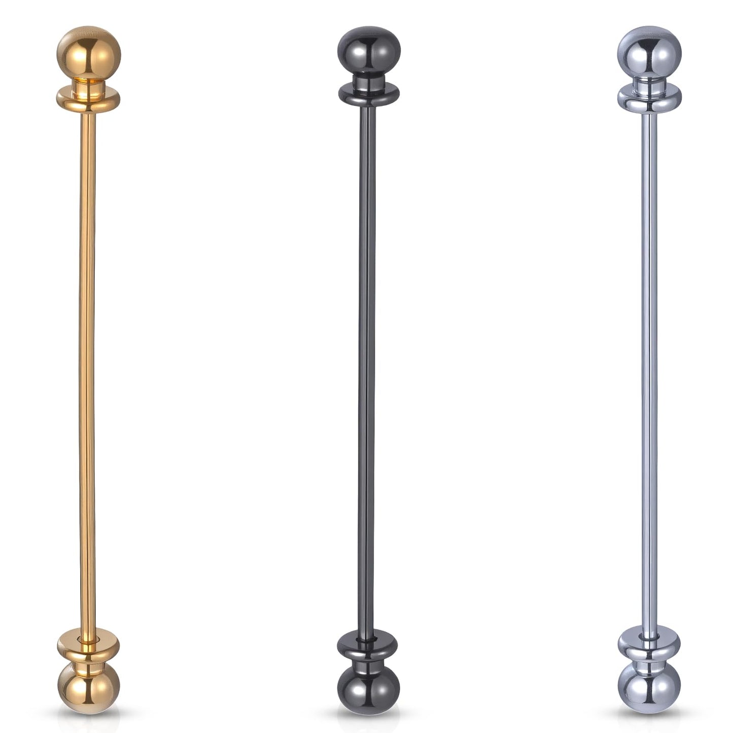 Classicseali 3pcs Collar Pins for Men, Brass Ball Collar Bars for Men Dress Shirts, Clasp Lapel Stick Brooch for Wedding & Business, Silver, Golden, Black