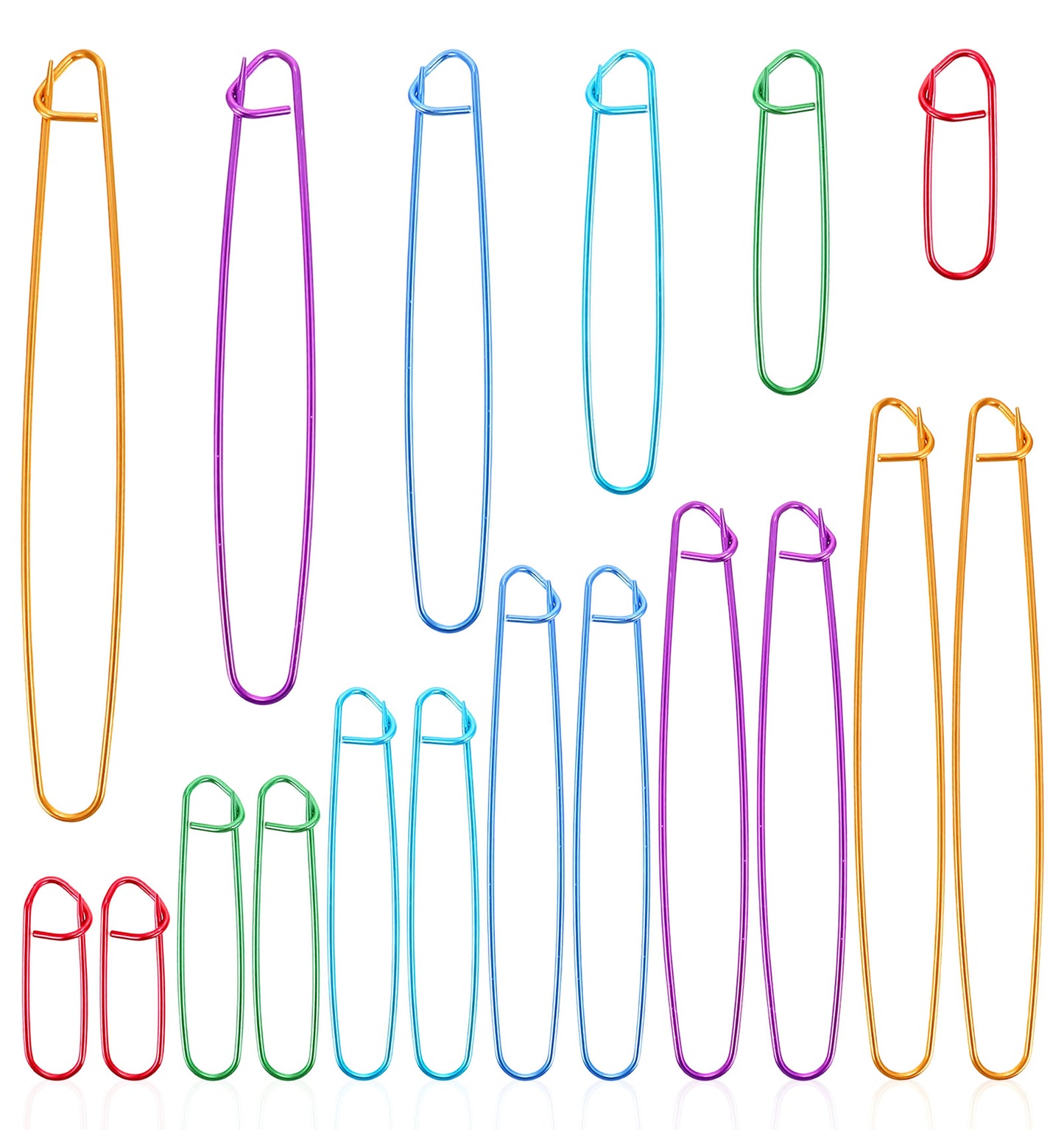 18 Pcs Knitting Stitch Holders, Aluminum Stitch Holders with 6 Sizes (2.4-7.9 in) for Sweaters Gloves Crochet DIY Projects