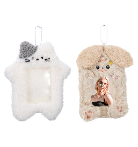Cartoon Plush Photocard Holder, 2PCS Cartoon Plush Korean Style Id Card Cover with Rabbit Design for Student and Office Supplies, Waterproof Protective Case Sleeve, White and Yellow