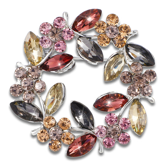 Oruola Flower Brooches for Women,Ladies Crystal Flower Brooches, Elegant Art Deco Brooch with Zircon Leaves,4.2 Cm Women's Brooches & Pins Sparkly Gift for Wedding Party Birthday Anniversary