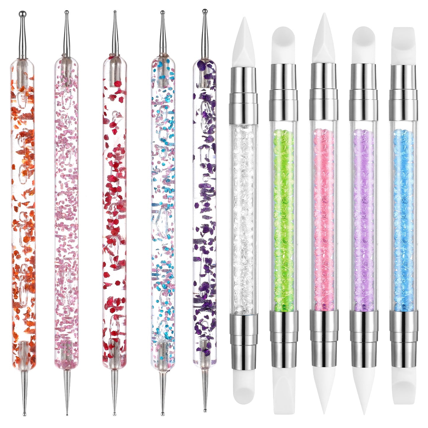 Guduling 10pcs Silicone Nail Tool, Dotting Tool for Nail Art, Double Ended Nail Art Brush Suitable for Design, Gold Foil, Engraving, Painting and 3d Effect Shaping Painting and Dotting