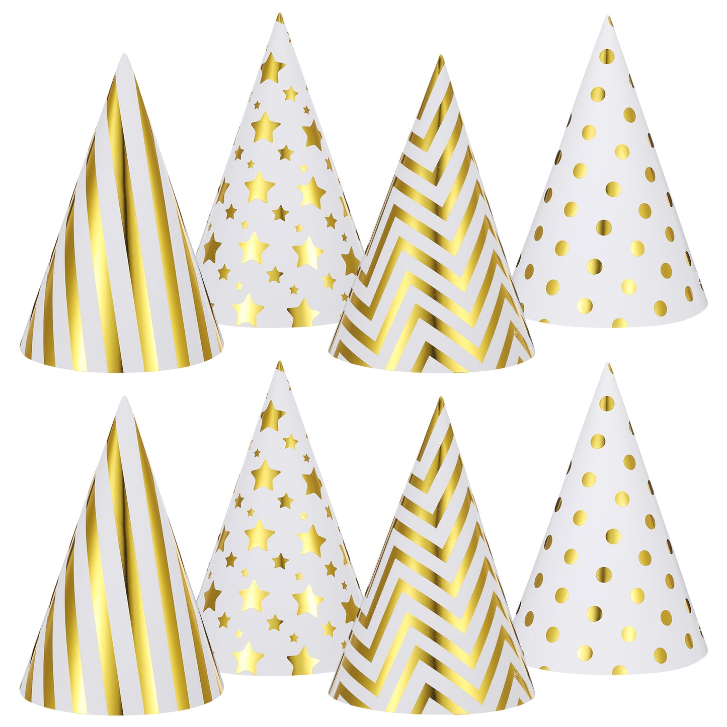 oruola 8 Pcs Party Hats for Adults,4 Pattern Birthday Party Hat,Small Metallic Foil Cone Hat,Birthdays Partys Hats for Adults in Celebration Headwear for Kids Adult