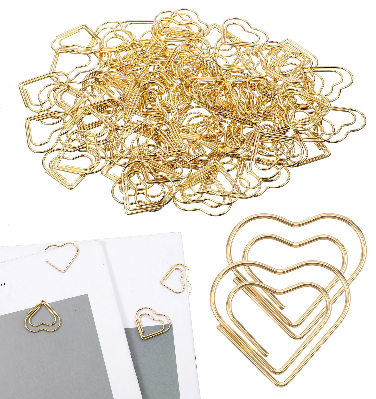 Heart Shaped Paper Clips, 100Pcs Wedding Paper Clips for Documents, Notes, Journals, DIY Decorations, Gift Boxes, Sticky Notes, Photos, Envelopes, Fixed Dried Flowers