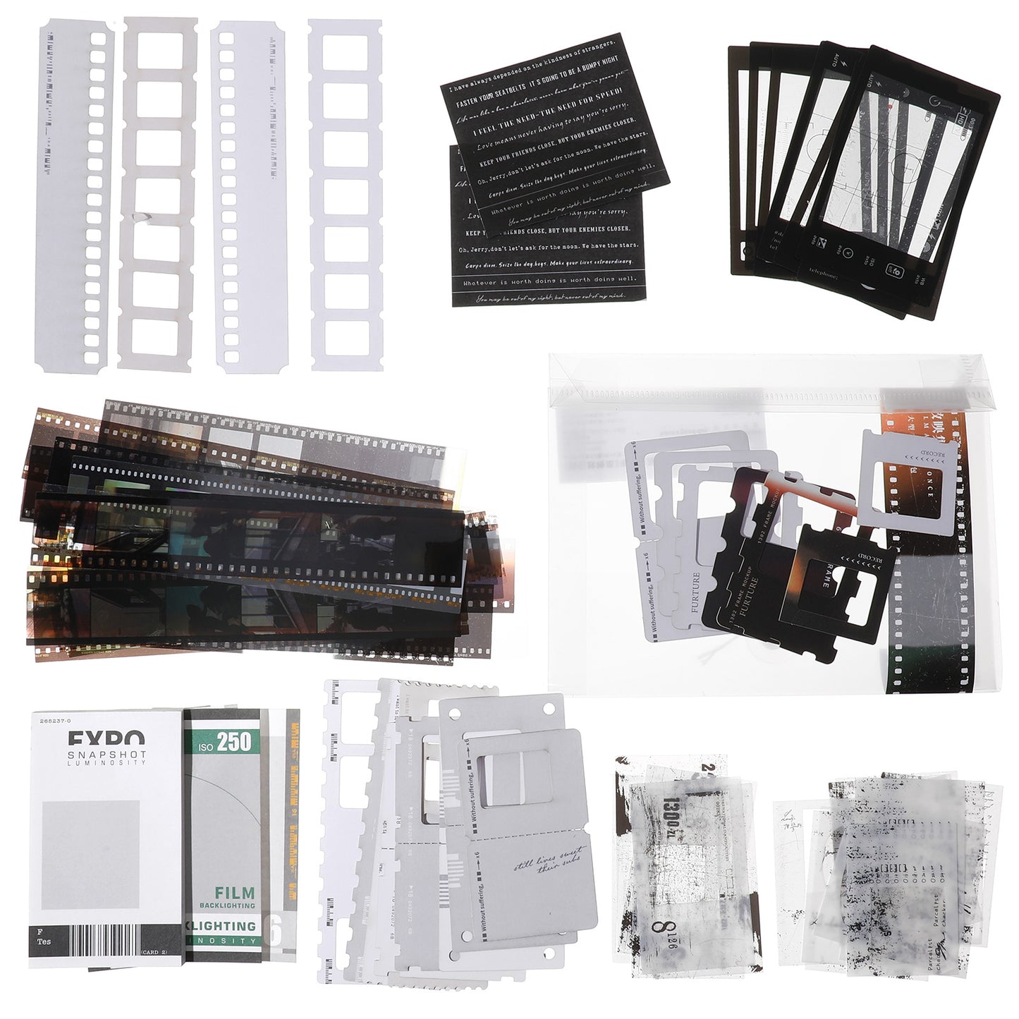 Classicseali 94PCS Scrapbooking Kit, Film Scrapbook Paper Packs for Journaling Supplies, Scrapbook Supplies with Film Strip Photo Frame & Photography Stickers for Journals DIY Crafts Collage Album