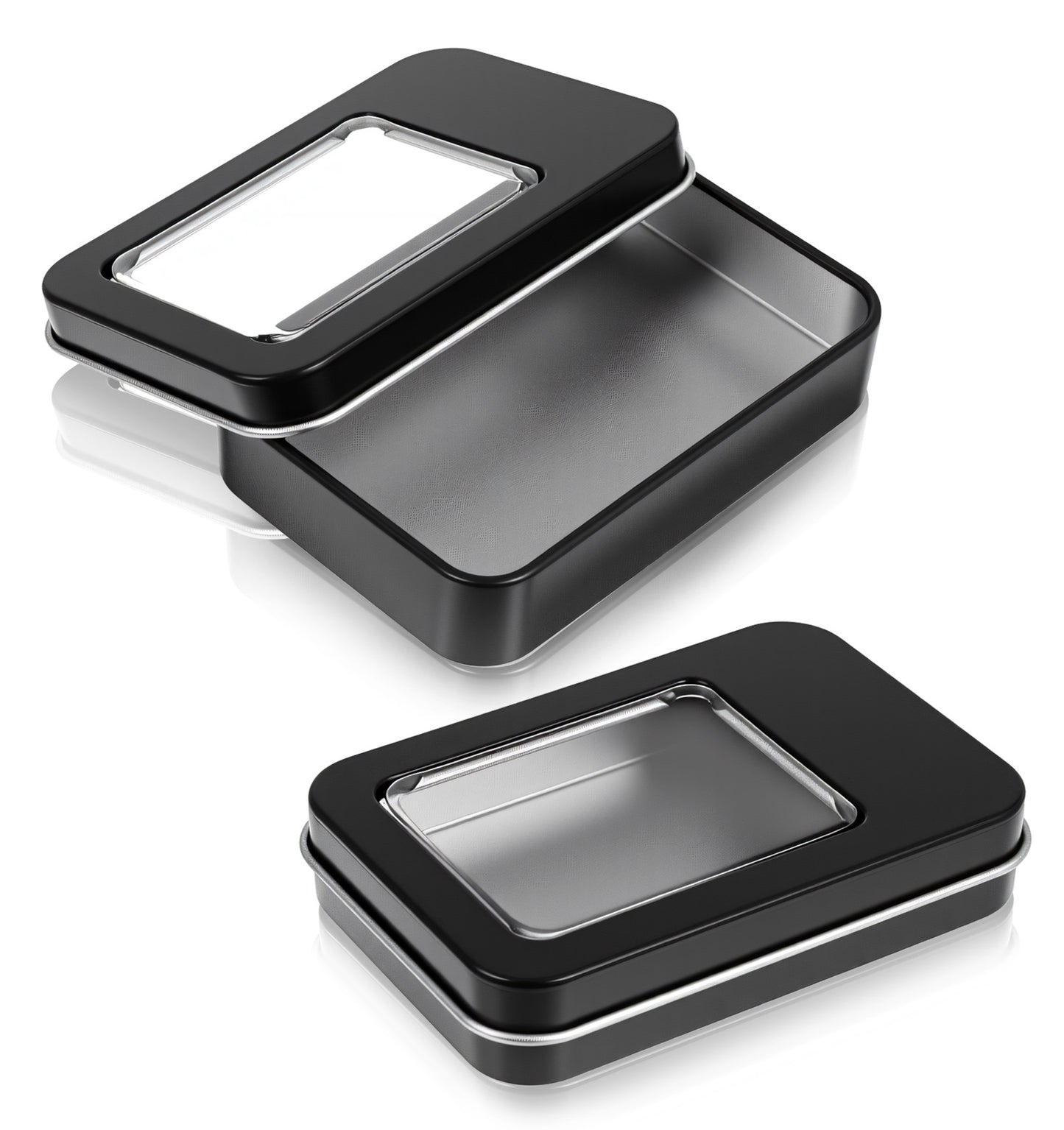 Small Tins with Lids, 2 Pcs Portable Small Metal Case with Dustproof Lid, Storage for Floss Picks Hair Ties Cosmetic Items Black