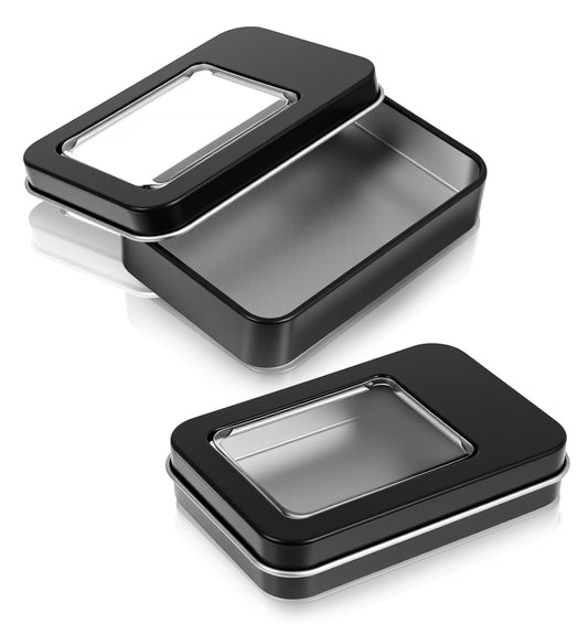 Small Tins with Lids, 2 Pcs Portable Small Metal Case with Dustproof Lid, Storage for Floss Picks Hair Ties Cosmetic Items Black