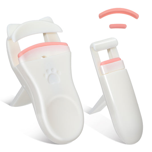 Oruola 2 Pieces Mini Eyelash Curler, Portable Eyelash Curler for Travel, Professional Lash Lift Tool with Corner Curler for Kids Eyelashes, Long-Lasting Curling, Lightweight ABS Material, Beige