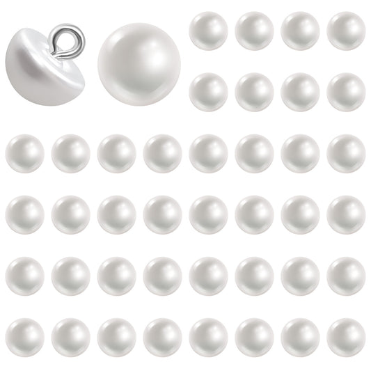 Classicseali 40pcs Pearl Buttons, Decorative Mother of Pearl Buttons, with Metal Round Hook, Semi-Circular 9mm Pearls Button for Sewing, for Wedding Dresses, Shirts, Jewelry, DIY Crafts, White