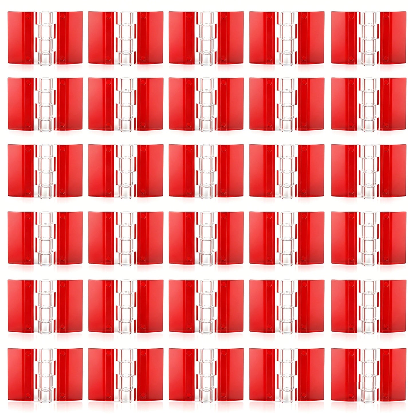 Elegaperma 30 Pcs Plastic Hinges, Self-Adhesive Acrylic Hinges 34 x 25 mm/1.34 x 0.98 Inches Transparent Folding Hinge for DIY Crafts, Display Stand (Red)