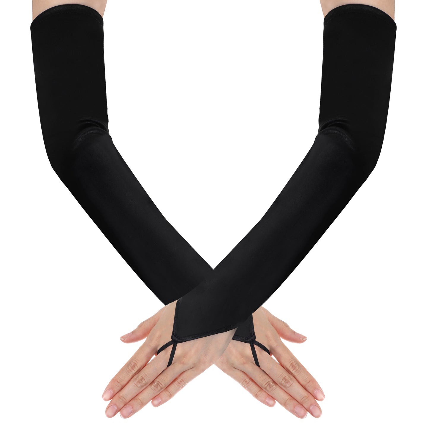 oruola Long Fingerless Gloves for Women,Satin Fingerless Glove Long,Black Gloves for Bridal Wedding Party Goth Punk 80s Party Cosplay Costume Accessories,Stretchy Long Glove