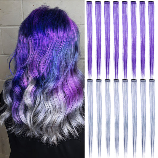 oruola 20pcs Coloured Hair Extensions,Purple Hair Extensions,57 cm Long Straight Fake Hairpieces for Braiding,Blue Hairs Extension Clip In,Hairs Accessories Wig Pieces for women