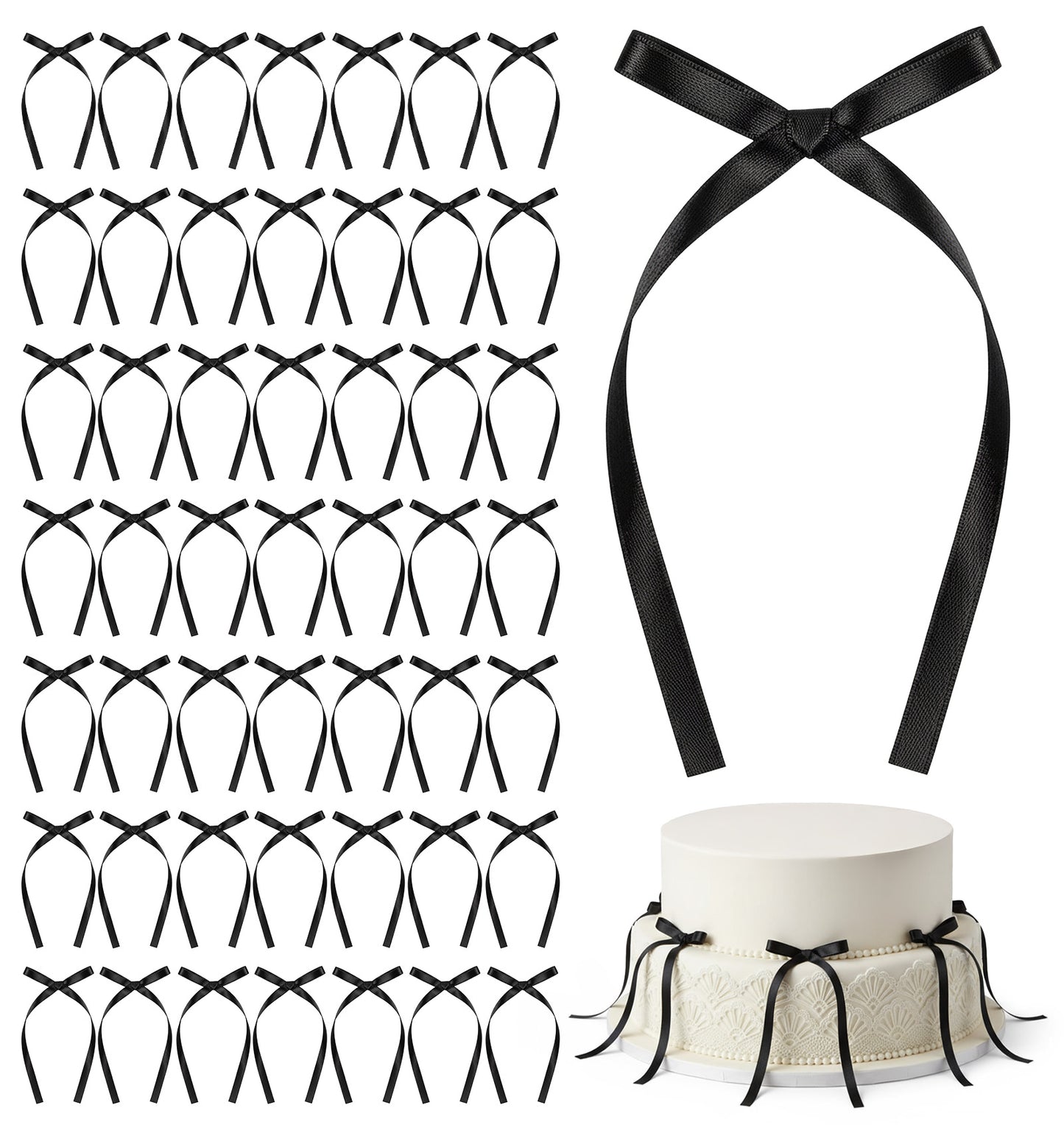 50PCS Black Bows for Cake, Black Ribbon Bows with Twist Tie for Balloons Gift Wrapping Birthday Wedding Crafts Decor