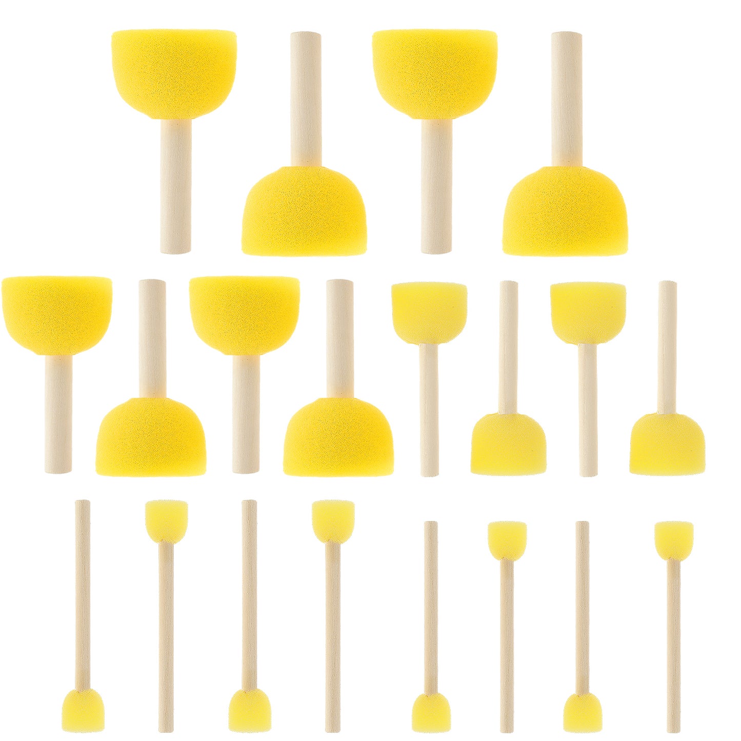 Classicseali 20 Pcs Sponge Paint Brushes, 5 Sizes Round Foam Brushes Set, Paint Sponges for Acrylic Painting with Wooden Handle for DIY, Crafts and Kids Arts, Yellow