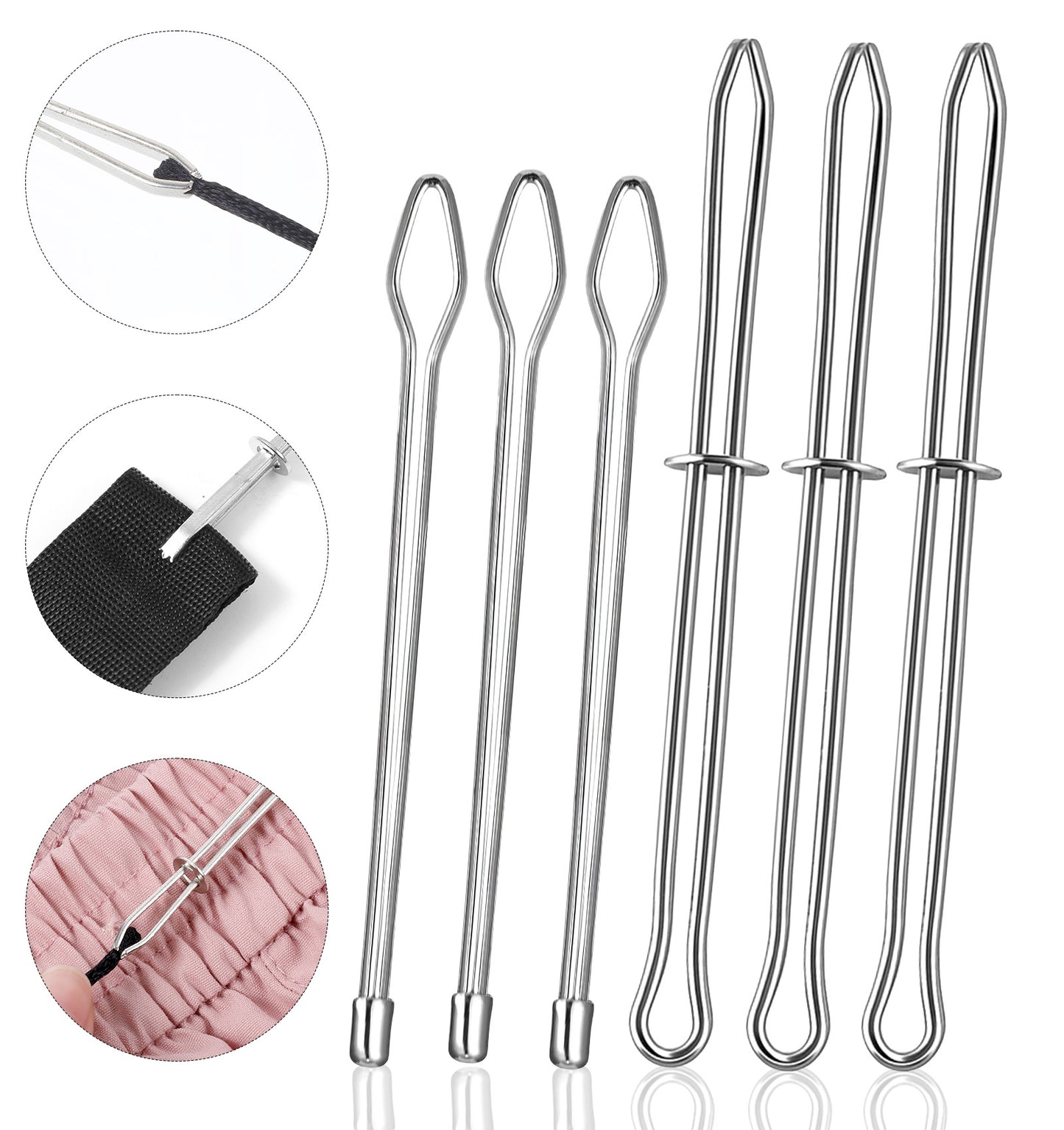 Drawstring Threader Tool, 6Pcs Replacement Drawstring Auxiliary Clip for Hoodies Shorts Pants, Easy to Use Sewing Clips & Auxiliary Clip for DIY Projects, Silver