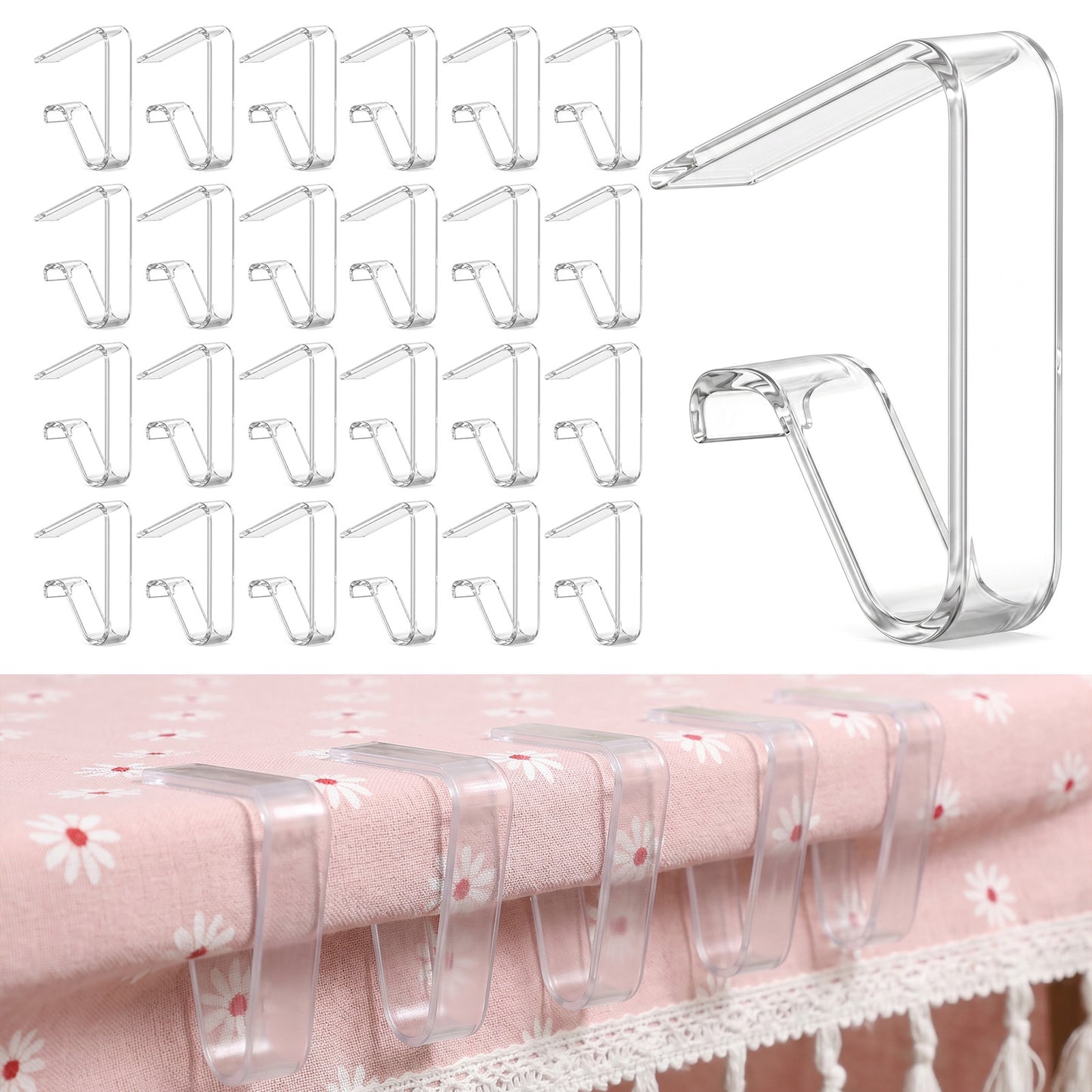 Elegaperma 24 Pcs Clear Table Cover Clips, Durable Plastic Table Cloth Clips Clear for Outdoor Picnic Tables Large, Windproof Transparent Clamps (2.36 x 1.97 x 0.59 In)