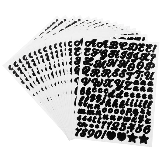 Classicseali 1768PCS 15 Sheets Letters Stickers,0.5 inch Waterproof Letter Stickers,Self-Adhesive Vinyl Black Letters Sticker, Handwritten Letters for Mailbox, Windows, Doors, Cars, Scrapbooks