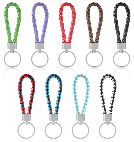 ValueBargain Braided Leather Key Fob Keychain, 9 Pcs Handwoven Leather Key Chain for Car Keys, Elegant Accessories for Men and Women, Perfect Birthday and Christmas Gifts