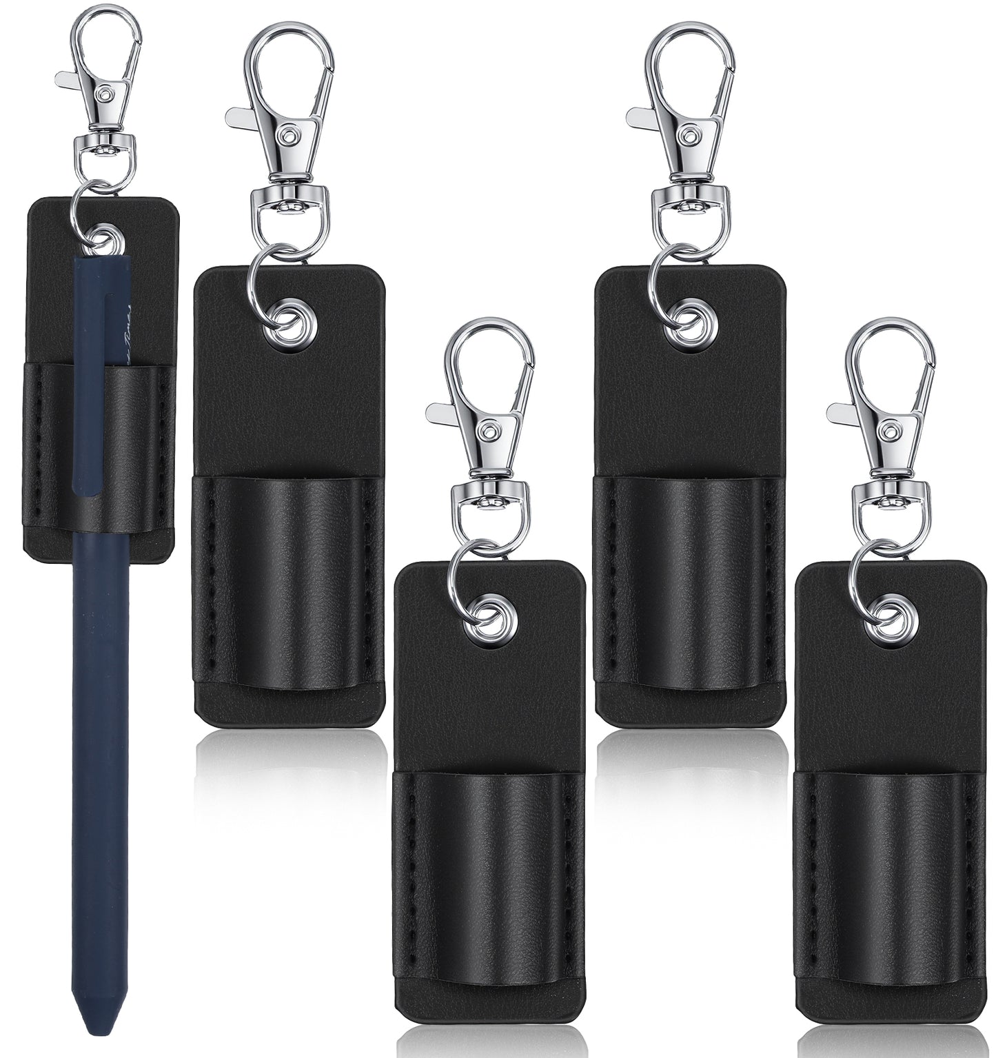 4 Pack Lanyard Pen Holder, Black Portable Leather Anti-Lost Neck Pen Holder for Lanyard Clip Keychain for Nurse Teacher Office Daily Use