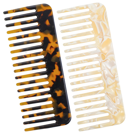 2Pcs Mini Cellulose Wide Tooth Comb, 4.6 Inch Tortoise Shell Acetate Detangler for Thick Curly Wavy Hair (Wet & Dry Use)