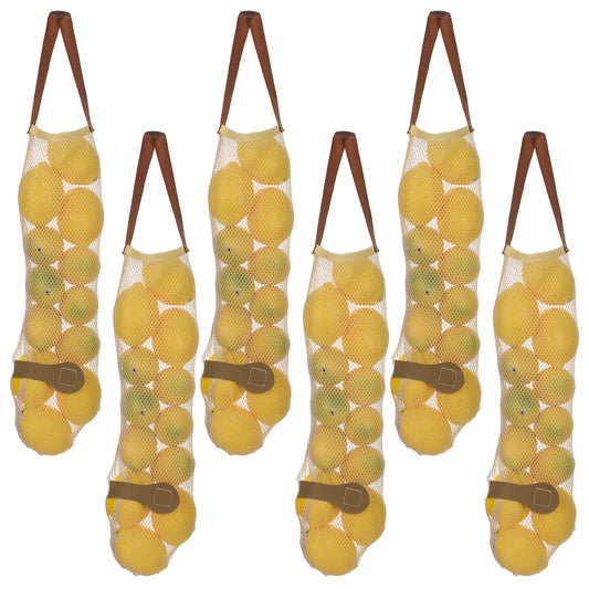 Classicseali 6pcs Onion Storage Bag, 48cm/18.9 Inch Long Mesh Bags for Vegetables, Reusable Washable Mesh Produce Bags for Kitchen Refrigerator Potato Onion Garlic Vegetable Fruit Storage, Beige