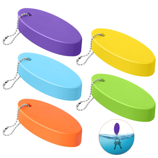 oruola 5 pcs Floating Key Chain for Boating, Colorful Oval Floating Keychain for Boating,Fishing,Surfing,Sailing,Kayak and Outdoor Water Sport (Purple Blue Green Yellow Orange)