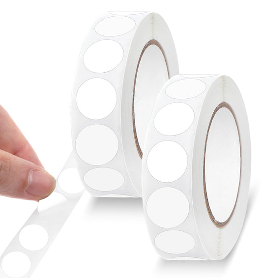 Round Stickers Inch, 2Pcs White Circle Stickers, Adhesive Surface Neatly Rolled Waterproof Wear-Resistant Pure White for Document Marking Packaging and Decoration