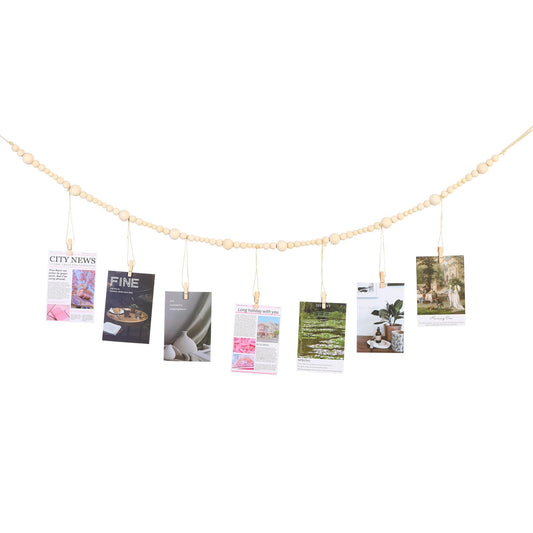 oruola Hanging Photo Display with Clips,47In Photo String with 7 Wood Clips,Boho Picture Frames Collage Wall Decor,Hanging Photo Display for Office Cubicle Decor Kids Art Display