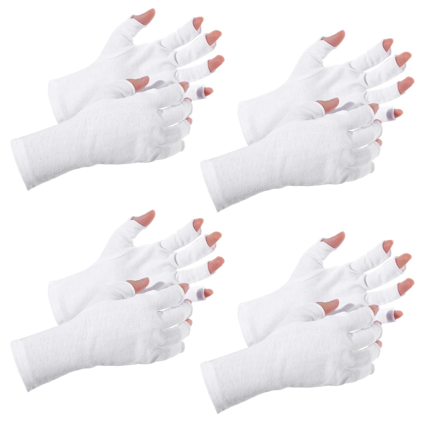 Elegaperma 4 Pairs White Fingerless Gloves, Cotton Gloves, White, Moisturising Gloves, Cotton Gloves for Half Finger Touchscreen for Sleeping, Spa