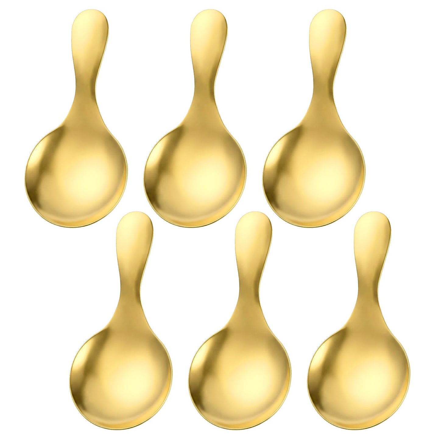 Elegaperma 6 Pcs Gold Mini Scoops, Seamless Gold Small Scoops, Candy Scoop with Curved Bowl Design for Neatly Scooping Sugar, Coffee, Salt, Spices and Jars