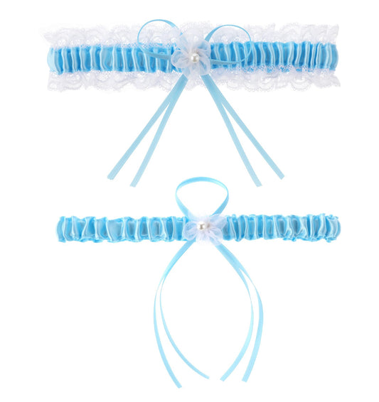 Blue Garter, 2 Pcs Garters for Brides, 12-25 Inch Elastic Wedding Garter for Wedding Day, Party, Bride, Women, Girls (Something Blue, White)