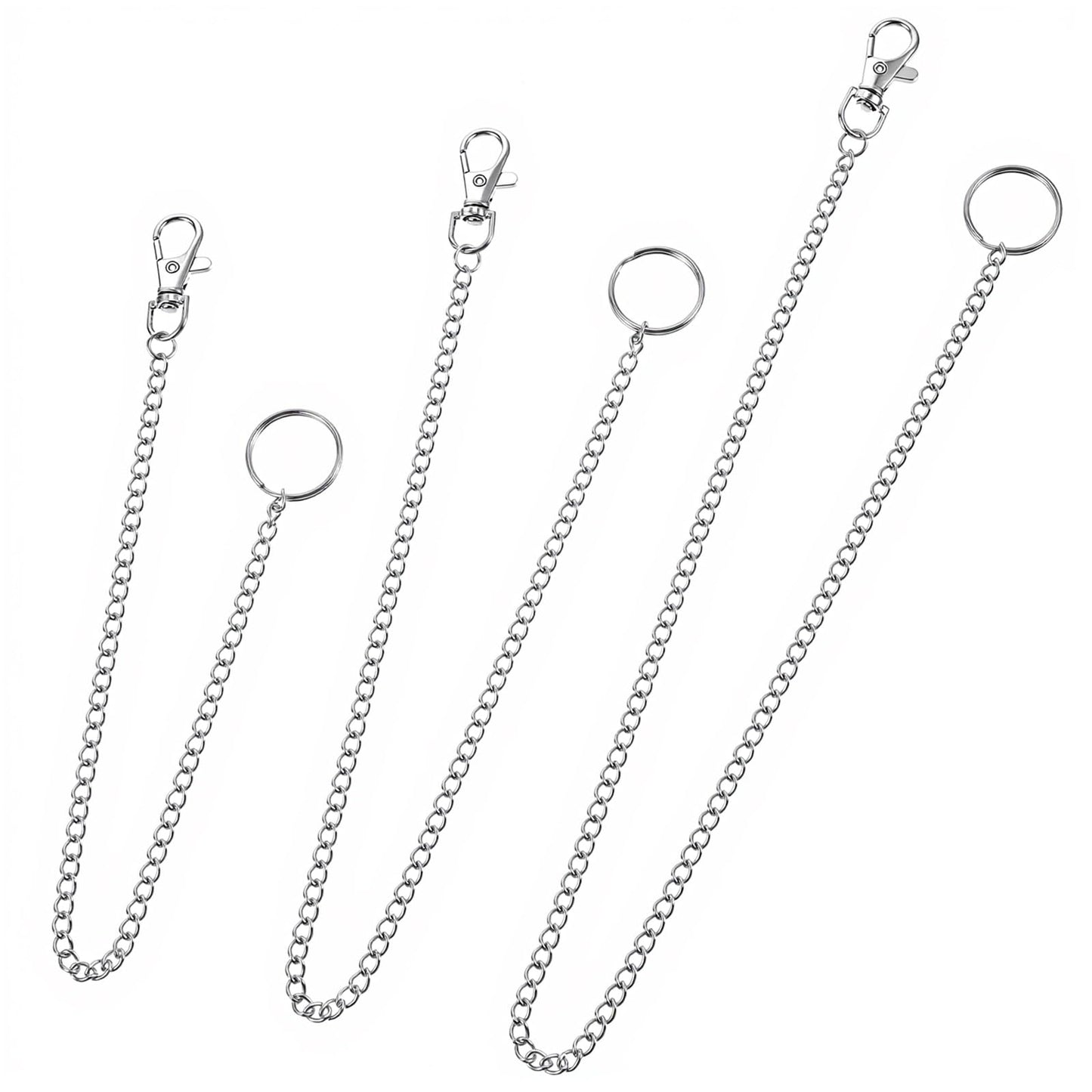Elegaperma 3pcs Mens Wallet Chain, Silver Bag Chain for Wallet With Lobster Clasps & Keyring, Pocket Chains for Keys, Wallets, Jeans, Pants, Belt Loop, Purse & Handbag (12, 16, 20 Inch)