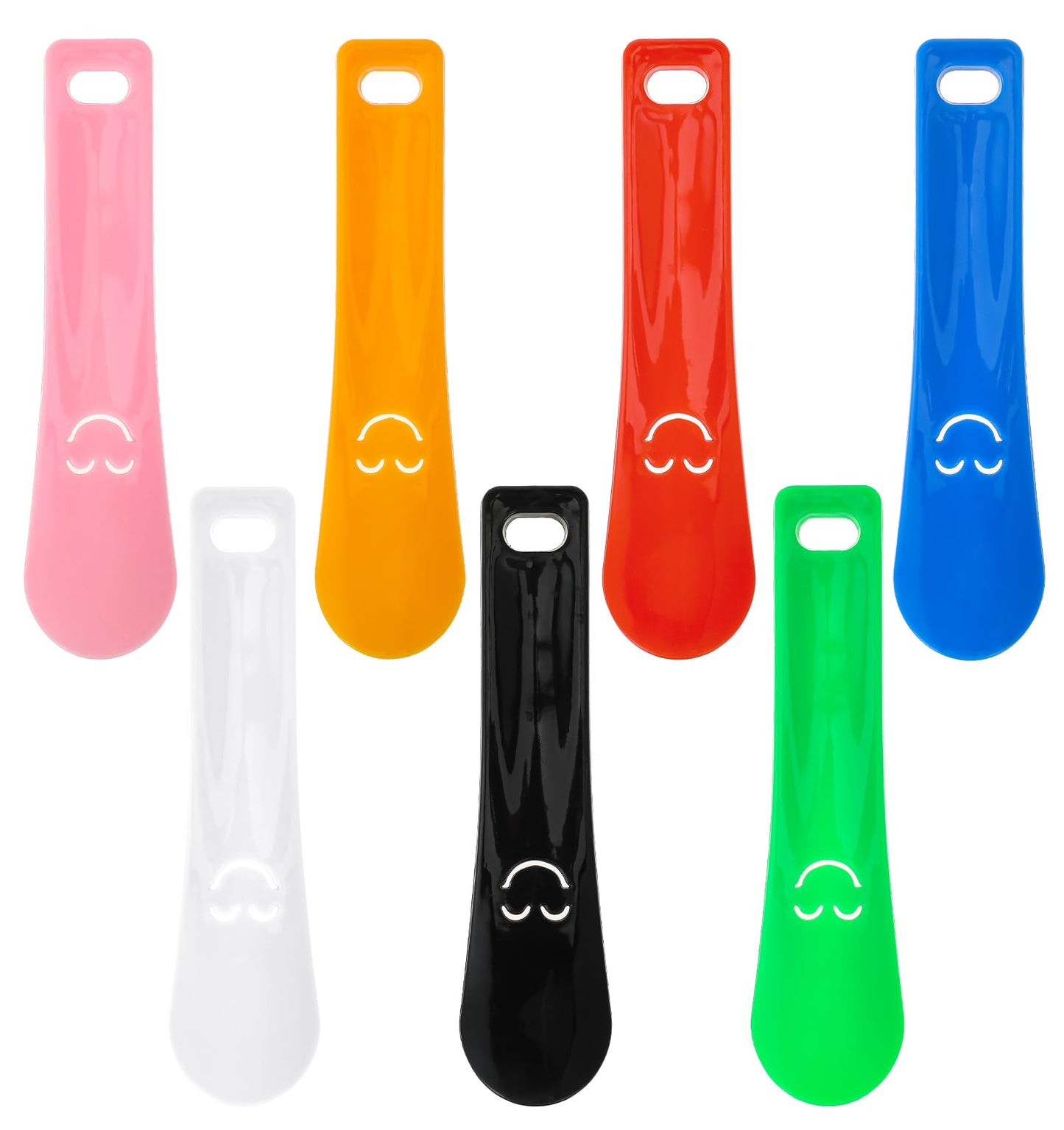 7 pieces children's shoe horn, 15 cm, small shoe horn, made of smooth PP material with curves and tongue-shaped groove, seven colours, perfect for children and adults