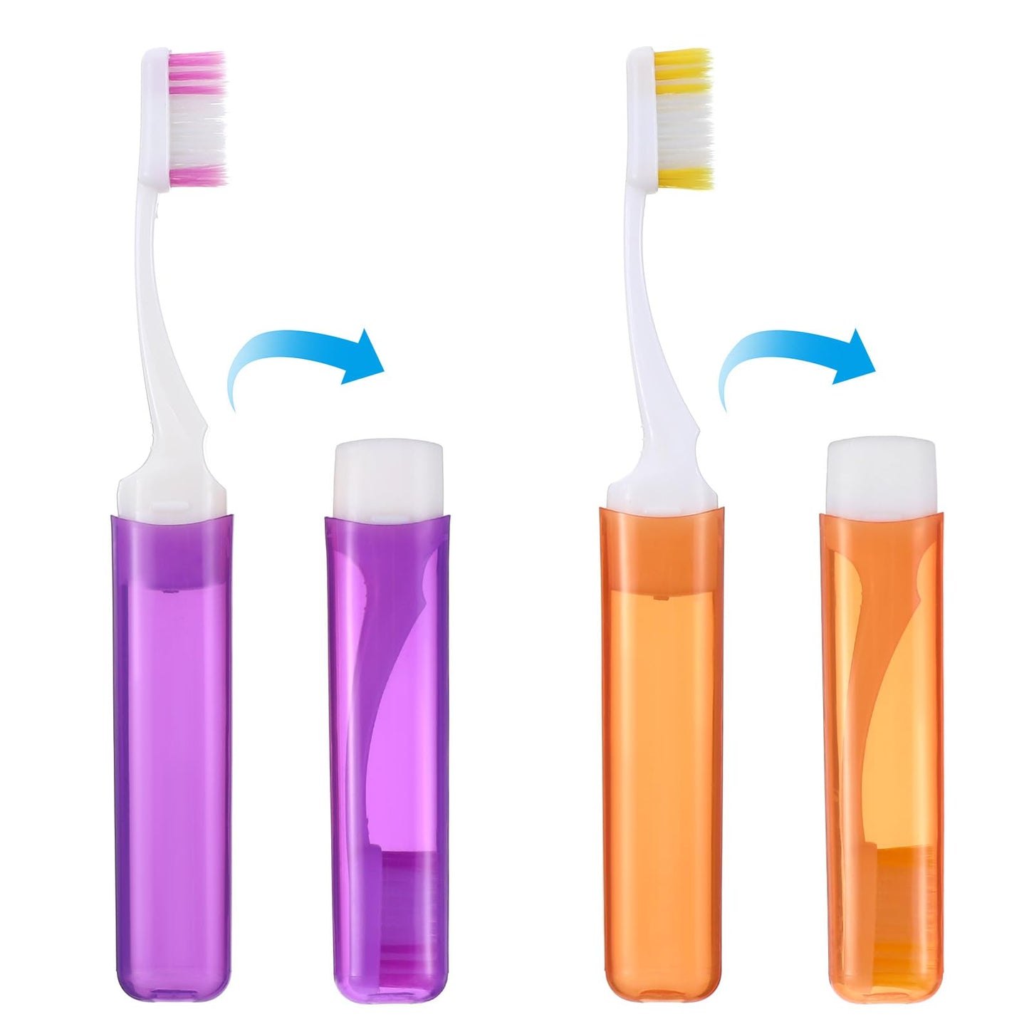 Classicseali Set of 4 Folding Toothbrushes, Travel Toothbrush Set for Adults, Children, Travel, Camping, 4 Colours, Travel Toothbrush Set, Easy to Distinguish, Portable and Foldable