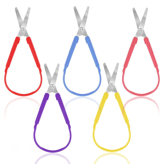 5 Pcs Training Scissors, Stainless Steel Loop Scissors with Comfort Handle for Kids, Adaptive Scissors for Kids Special Needs, Easy to Use Fun Scissors, Multi-Color