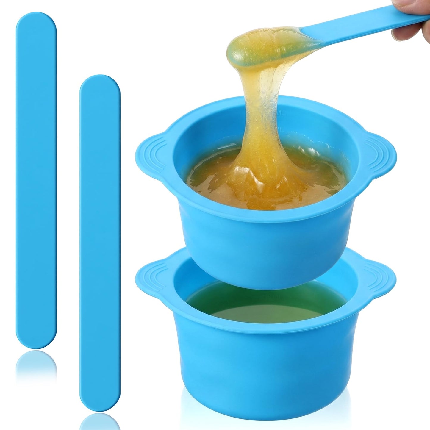 Elegaperma 2pcs Silicone Wax Pot Insert, Reusable Wax Silicone Bowl with 2 Pcs Wax Spatula Sticks Non-Stick Wax Warmer Silicone Liner for Hair Removal, Blue