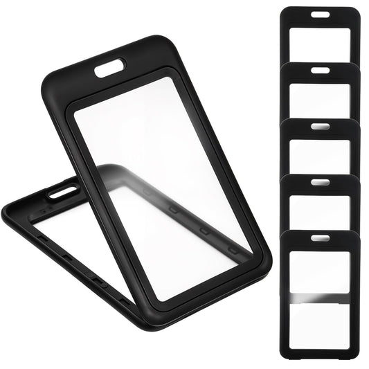 Oruola 6pcs Vertical Badge Holder,Plastic Badge Holder with Double-Sided Clear Window,ID Badge Holder for Office School ID Credit Cards Proximity Key Cards Driver’s Licenses Passes Black