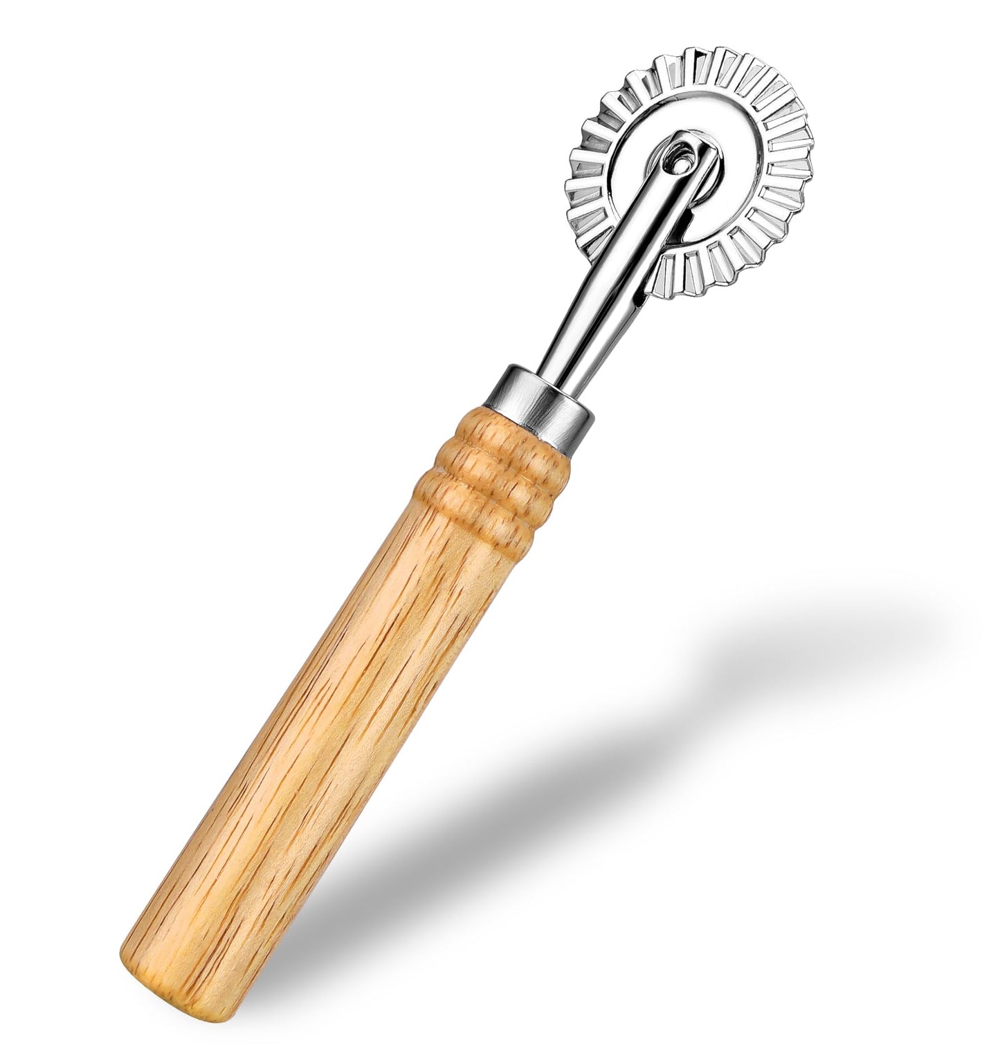 Pasta Cutter, Pasta Cutter Wheel 6.3 Inch Stainless Steel with Ergonomic Oak Handle for Pastas, Dumplings & Noodles, 360° Effortless Cutting