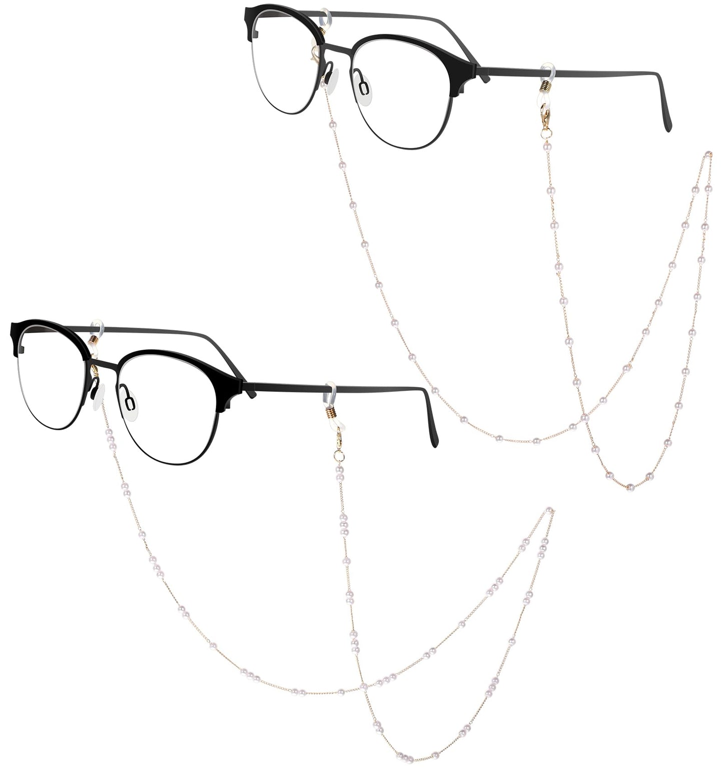 ValueBargain 2 Pack Eye Glasses Chain, Adjustable Chain for Glasses, Pearl Glass String Around Neck for Women Anti-lost, (2 Colors)