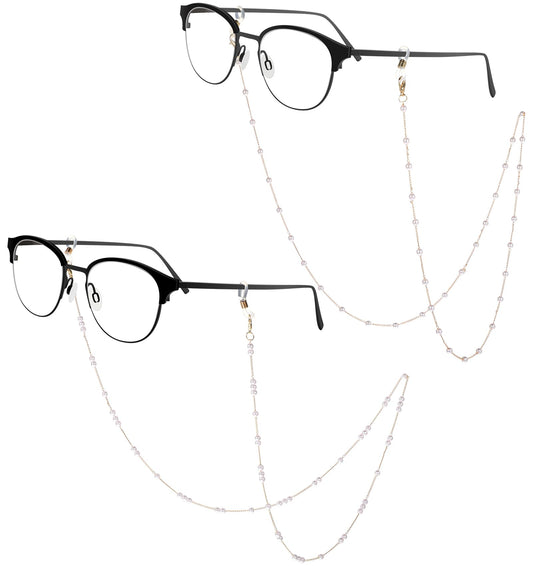 ValueBargain 2 Pack Eye Glasses Chain, Adjustable Chain for Glasses, Pearl Glass String Around Neck for Women Anti-lost, (2 Colors)