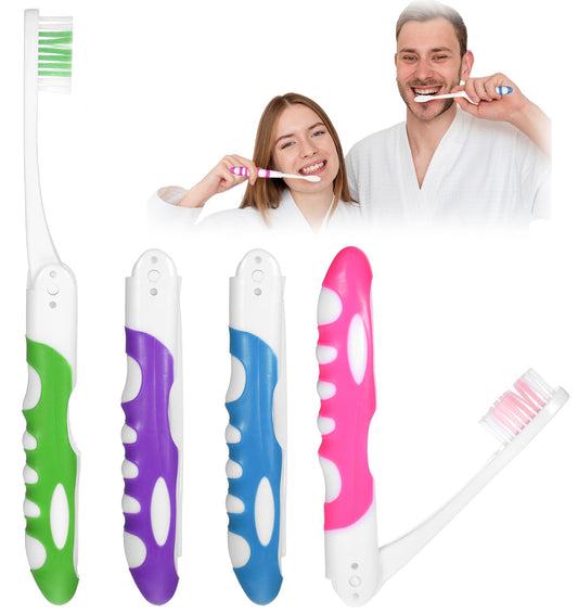 4 Pcs Foldable Toothbrush, Folding Travel Toothbrush, Pocket Toothbrush, On-The-go Comfort Soft Mini Travel Toothbrush for Adults and Kids Travel Camping, 4 Colors