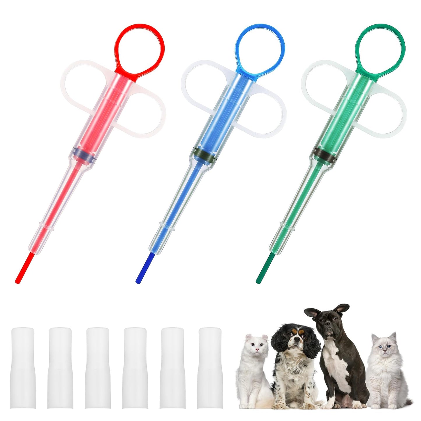Oruola 3pcs Pet Pill Shooter,Pill Popper for Cats,Dog pill shooter,Pet Feeding Dispenser Tool for Small Animal,Pet Feeding Push Pull(Red Blue Green)