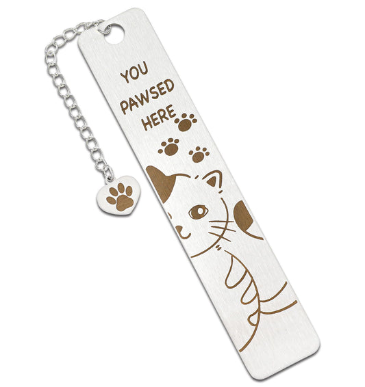 Cat Bookmark, Elegant Engraved Stainless Steel Cute Bookmarks with Paw Tassel for Book Lovers, Durable Funny Metal Bookmarks for Women Men Kids