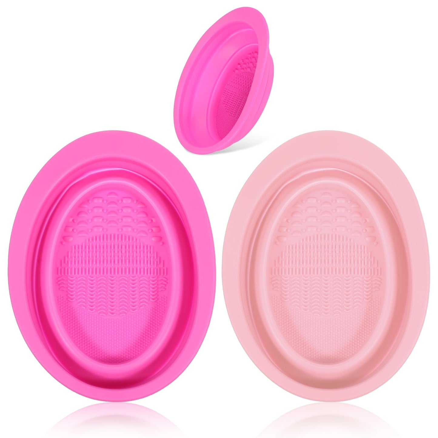 Elegaperma Pack of 2 Make Up Brush Cleaner Pad, Brush Cleaning Mat, Silicone, Foldable Make Up Pad with Different Textures for Care of Cosmetic Tools, Bowl-Shaped (Pink, Rose Red)